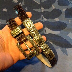 Vintage Brighton 44209 Brown Charm Accent Croc Leather Belt S USA